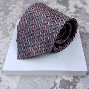 Canali Mens Silk Tie Grey Red Blue Geometric Pattern Made in Italy Vintage